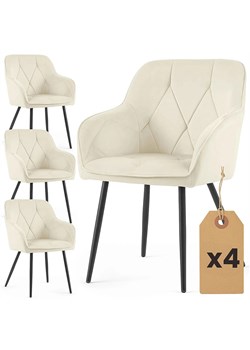 Zestaw 4 kremowych krzeseł tapicerowanych welurem - Lorviano ze sklepu Edinos.pl w kategorii Krzesła - zdjęcie 189347212