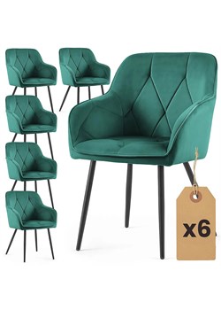 Zestaw 6 zielonych krzeseł tapicerowanych welurem - Lorviano ze sklepu Edinos.pl w kategorii Krzesła - zdjęcie 189347231