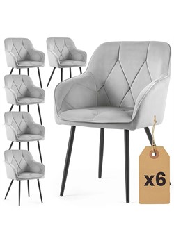 Zestaw 6 jasnoszarych krzeseł tapicerowanych welurem - Lorviano ze sklepu Edinos.pl w kategorii Krzesła - zdjęcie 189347251