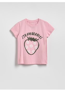 Reserved - T-shirt z nadrukiem - pastelowy róż ze sklepu Reserved w kategorii Bluzki dziewczęce - zdjęcie 189348372