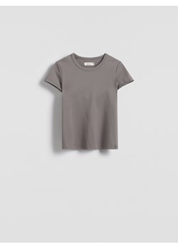 Reserved - T-shirt z bawełny merceryzowanej - beżowy ze sklepu Reserved w kategorii Bluzki damskie - zdjęcie 189348532