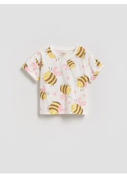 Reserved - Bawełniany t-shirt we wzory - złamana biel ze sklepu Reserved w kategorii Bluzki dziewczęce - zdjęcie 189348591