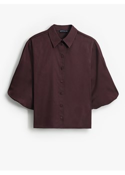 Mohito - Brązowa koszula z bufiastymi rękawami - ciemnobrązowy ze sklepu Mohito w kategorii Koszule damskie - zdjęcie 189362621