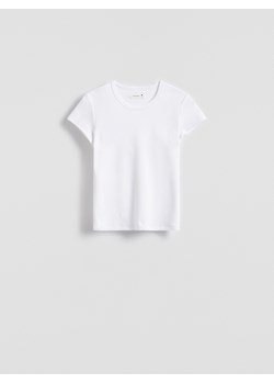 Reserved - T-shirt z bawełny merceryzowanej - biały ze sklepu Reserved w kategorii Bluzki damskie - zdjęcie 189363091