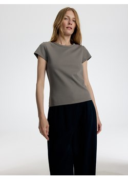 Reserved - T-shirt z bawełny merceryzowanej - beżowy ze sklepu Reserved w kategorii Bluzki damskie - zdjęcie 189364764