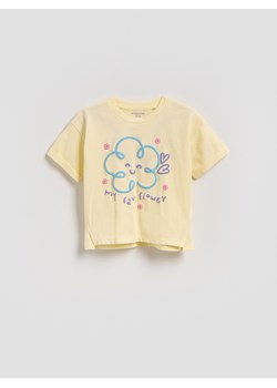 Reserved - Bawełniany t-shirt z nadrukiem - jasnożółty ze sklepu Reserved w kategorii Bluzki dziewczęce - zdjęcie 189364810