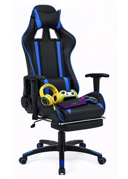 Czarno-niebieski gamingowy fotel z podnóżkiem Z1-Z74 ze sklepu Edinos.pl w kategorii Krzesła biurowe - zdjęcie 189365880