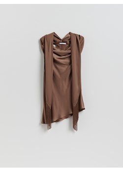 Reserved - Asymetryczna bluzka z szalem - brązowy ze sklepu Reserved w kategorii Bluzki damskie - zdjęcie 189374100