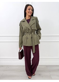Khaki Krótki Trencz ze sklepu ModnaKiecka.pl w kategorii Płaszcze damskie - zdjęcie 189382933