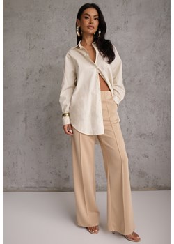 Beżowe Bawełniano-Wiskozowe Spodnie o Eleganckim Kroju w Kant Tinawre ze sklepu renee.pl w kategorii Spodnie damskie - zdjęcie 189383250