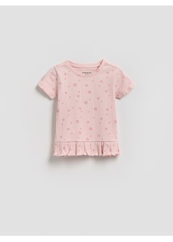 Reserved - T-shirt z falbanką - pastelowy róż ze sklepu Reserved w kategorii Bluzki dziewczęce - zdjęcie 189383512