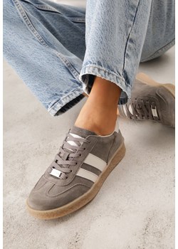 Ciemnobeżowe Skórzane Sneakersy Typu Tenisówki Ozdobione Paskami Brethanthei ze sklepu renee.pl w kategorii Buty sportowe damskie - zdjęcie 189384004