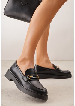 Czarne Eleganckie Mokasyny VICES z Aplikacją i Wkładką ze Skóry Naturalnej Arinatta ze sklepu renee.pl w kategorii Mokasyny damskie - zdjęcie 189384093