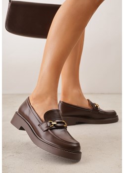 Brązowe Eleganckie Mokasyny VICES z Aplikacją i Wkładką ze Skóry Naturalnej Arinatta ze sklepu renee.pl w kategorii Mokasyny damskie - zdjęcie 189384102