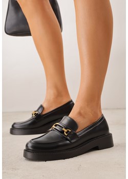 Czarne Klasyczne Mokasyny VICES z Elegancką Aplikacją i Skórzaną Wkładką Anatope ze sklepu born2be.pl w kategorii Mokasyny damskie - zdjęcie 189384440