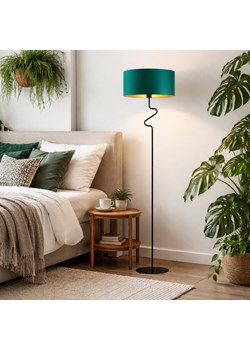 Designerska lampa stojąca do pokoju MORONI GOLD z abażurem w kolorze zieleni butelkowej ze złotym wnętrzem ze sklepu Lysne w kategorii Lampy podłogowe - zdjęcie 189392321