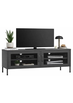 Stalowa szafka RTV w stylu loft antracyt Biały połysk D7-H28 ze sklepu Edinos.pl w kategorii Szafki RTV - zdjęcie 189392560