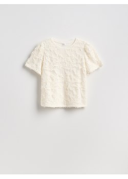 Reserved - Kreszowany t-shirt - złamana biel ze sklepu Reserved w kategorii Bluzki damskie - zdjęcie 189398080