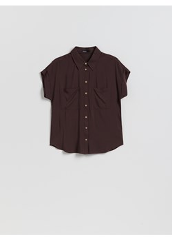 Reserved - Koszula z krótkim rękawem - ciemnobrązowy ze sklepu Reserved w kategorii Bluzki damskie - zdjęcie 189398293
