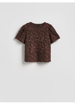 Reserved - Kreszowany t-shirt - ciemnobrązowy ze sklepu Reserved w kategorii Bluzki damskie - zdjęcie 189407012