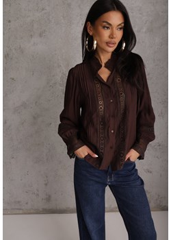 Brązowa Koszula ze Stójką i Koronką Phaeninca ze sklepu renee.pl w kategorii Koszule damskie - zdjęcie 189407244