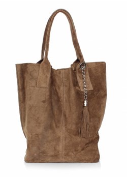 Torebka skórzana  Shopper bag zamsz naturalny Ziemia ze sklepu PaniTorbalska w kategorii Torby Shopper bag - zdjęcie 24525470