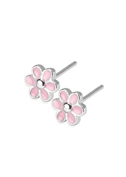 Kolczyki srebrne pokryte różową emalią - kwiaty - Mini ze sklepu YES.pl w kategorii Kolczyki - zdjęcie 57364094