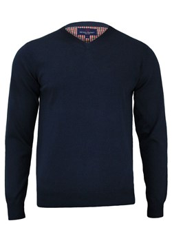 Sweter w Serek (V-neck) Granatowy Męski, 100% Bawełna, Elegancki  - Adriano Guinari SWADGAW18peacoatV ze sklepu JegoSzafa.pl w kategorii Swetry męskie - zdjęcie 59018252