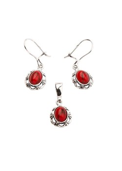Czerwony komplet biżuterii Polcarat Design z koralem 