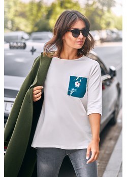 Bluzka ze wstawkami w kwiaty - ecru ze sklepu Cudmoda w kategorii Bluzki damskie - zdjęcie 59644471