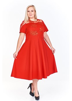 Sukienka czerwona Fokus midi z okrągłym dekoltem 