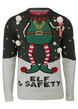 Sweter Świąteczny z Elfem, Śmieszny, Na Prezent, Pompony, Męski - Brave Soul SWBRSAW18SAFETYcharcoal ze sklepu JegoSzafa.pl w kategorii Swetry męskie - zdjęcie 61459902