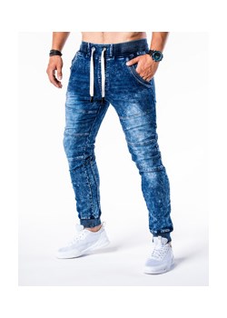 Spodnie męskie marmurkowe JOGGERY z przeszyciami -  niebieskie V1 OM-PADJ-0108 ze sklepu ombre w kategorii Jeansy męskie - zdjęcie 63200512