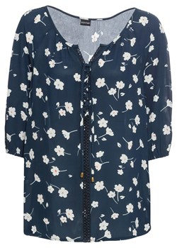 Bluzka damska BODYFLIRT z długim rękawem z dekoltem w literę v niebieska casual 