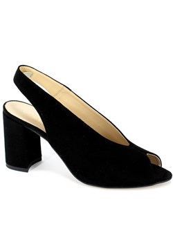 Czarne sandały damskie Uncome bez zapięcia eleganckie na średnim obcasie skórzane 
