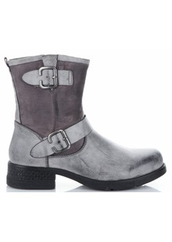 Firmowe Botki Damskie Lady Glory buty na każdą okazję wykonane z wysokiej jakości skóry eko Szare (kolory) ze sklepu PaniTorbalska w kategorii Botki - zdjęcie 66176264
