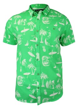 Zielona Bawełniana Koszula Męska, Krótki Rękaw, Prosty Krój Brave Soul Surfing, Palmy, Kościotrup KSKCBRSSS19TRITANgreen ze sklepu JegoSzafa.pl w kategorii Koszule męskie - zdjęcie 66427872