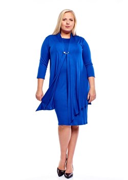 Sukienka Fokus niebieska dla puszystych z długimi rękawami 