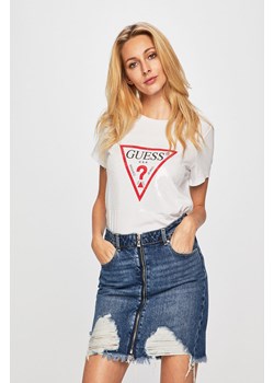 Bluzka damska Guess Jeans z okrągłym dekoltem z krótkimi rękawami 