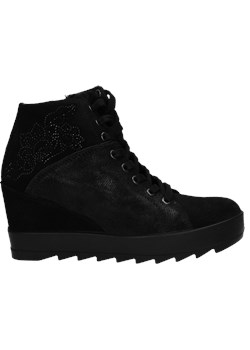 Sneakersy damskie czarne Igi&Co na koturnie młodzieżowe bez wzorów z tworzywa sztucznego 