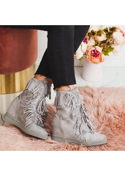 Sneakersy damskie Royalfashion.pl szare na koturnie bez wzorów młodzieżowe 