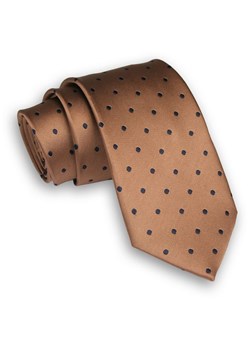 Brązowy Stylowy Klasyczny Męski Krawat -ALTIES- 7cm, Szeroki, w Granatowe Kropki, Groszki KRALTS0320 ze sklepu JegoSzafa.pl w kategorii Krawaty - zdjęcie 72935583