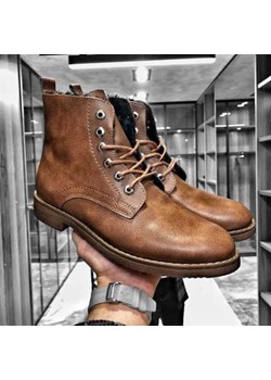 Buty zimowe męskie brązowe sznurowane casual 