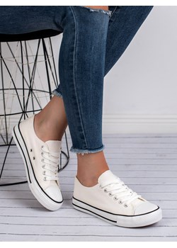Trampki damskie CzasNaButy z niską cholewką sznurowane białe bez wzorów letnie 