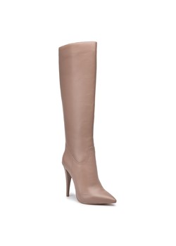 Kozaki damskie Eva Minge bez wzorów eleganckie z cholewką przed kolano na zamek na szpilce 