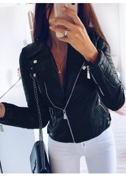 Kurtka damska Pakuten granatowa w rockowym stylu bez kaptura z poliestru gładka 