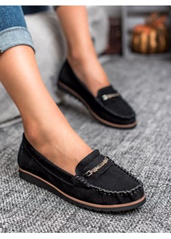 Mokasyny czarne CzasNaButy gładkie bez zapięcia casualowe 
