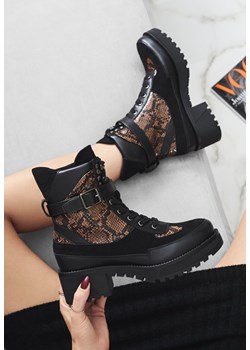 Workery damskie Renee sznurowane w zwierzęce wzory wielokolorowe na obcasie ze skóry ekologicznej 