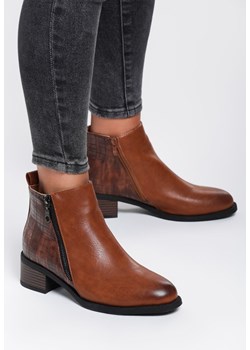 Botki Renee na zamek brązowe na obcasie 