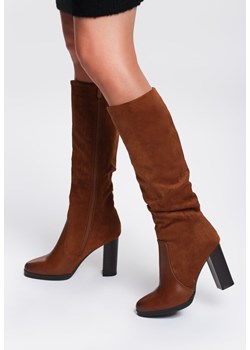 Kozaki damskie Renee eleganckie z cholewką przed kolano ze skóry ekologicznej na słupku 